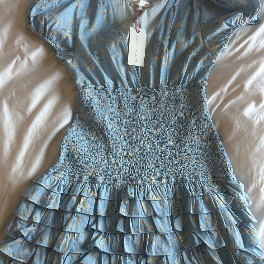 Loveshackfancy Radia Ruffled V Neck Dress bnwt size M